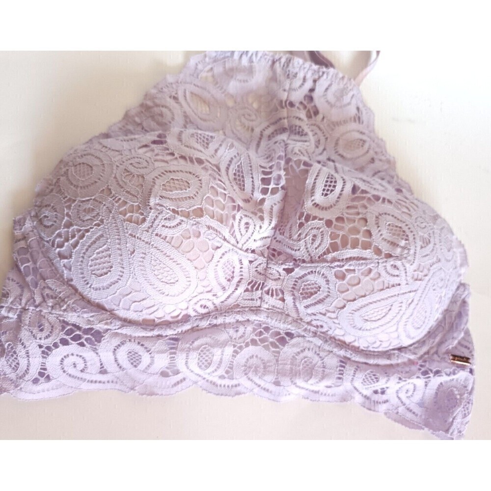 Victoria's Secret Pink Push Up Bralette Bra Size XS Padded Purple Floral Lace - Picture 3 of 7